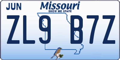 MO license plate ZL9B7Z