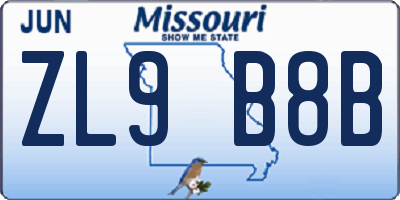 MO license plate ZL9B8B