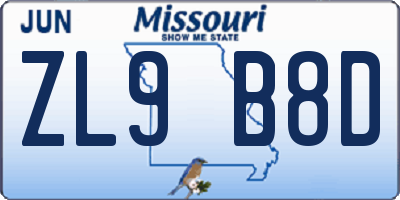 MO license plate ZL9B8D