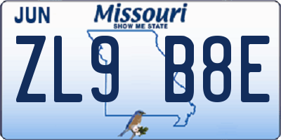 MO license plate ZL9B8E