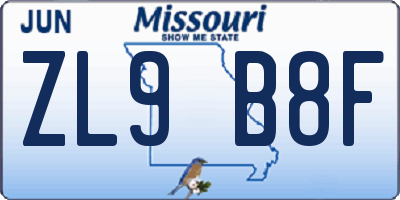 MO license plate ZL9B8F