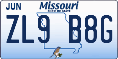 MO license plate ZL9B8G