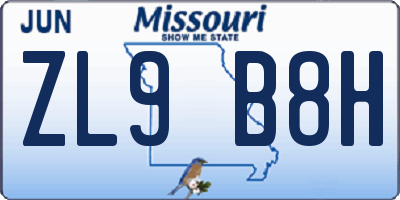 MO license plate ZL9B8H