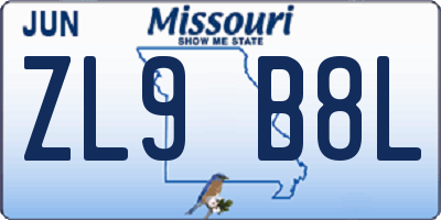 MO license plate ZL9B8L