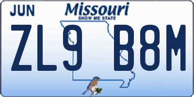 MO license plate ZL9B8M