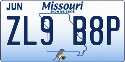 MO license plate ZL9B8P