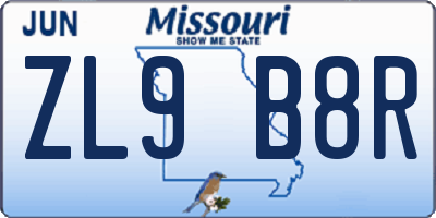 MO license plate ZL9B8R