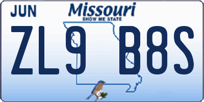 MO license plate ZL9B8S