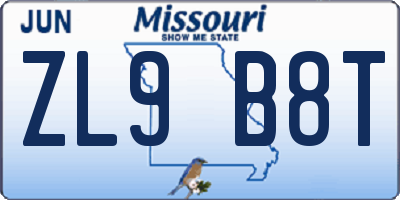 MO license plate ZL9B8T