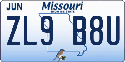 MO license plate ZL9B8U