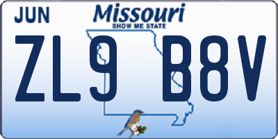 MO license plate ZL9B8V