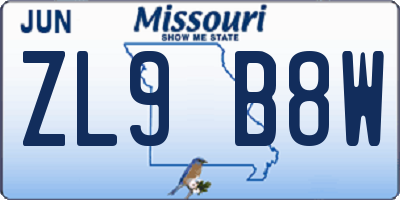 MO license plate ZL9B8W