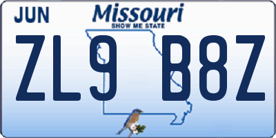 MO license plate ZL9B8Z