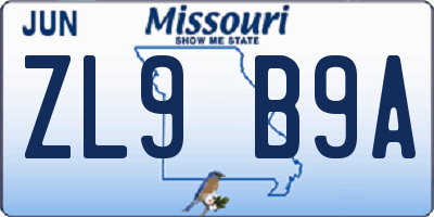 MO license plate ZL9B9A