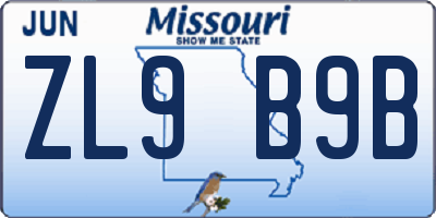 MO license plate ZL9B9B