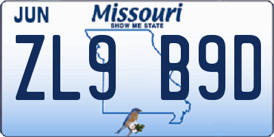 MO license plate ZL9B9D