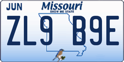 MO license plate ZL9B9E