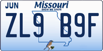 MO license plate ZL9B9F