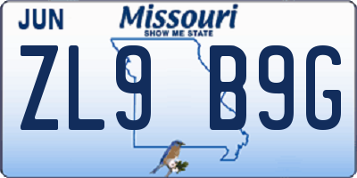 MO license plate ZL9B9G