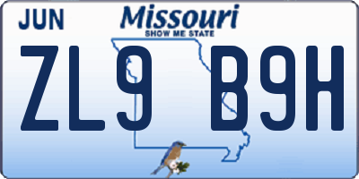 MO license plate ZL9B9H