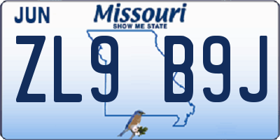 MO license plate ZL9B9J