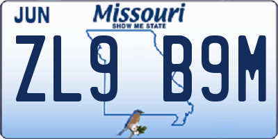 MO license plate ZL9B9M