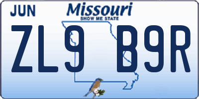 MO license plate ZL9B9R