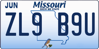 MO license plate ZL9B9U