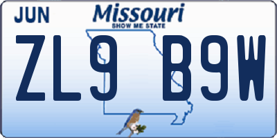 MO license plate ZL9B9W
