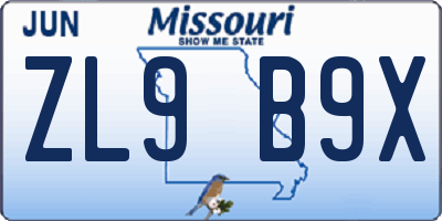 MO license plate ZL9B9X