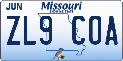MO license plate ZL9C0A