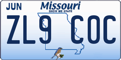 MO license plate ZL9C0C