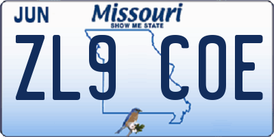MO license plate ZL9C0E