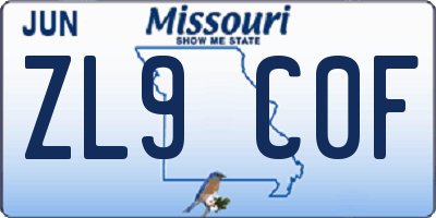 MO license plate ZL9C0F
