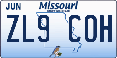 MO license plate ZL9C0H