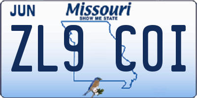MO license plate ZL9C0I