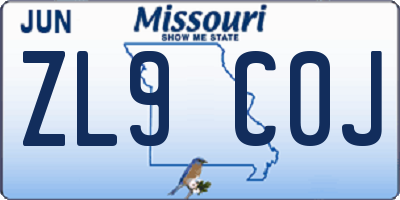 MO license plate ZL9C0J