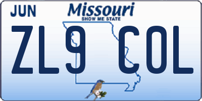 MO license plate ZL9C0L