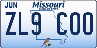 MO license plate ZL9C0O