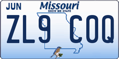 MO license plate ZL9C0Q