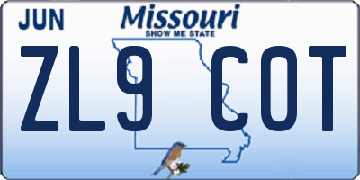 MO license plate ZL9C0T
