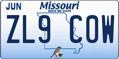 MO license plate ZL9C0W