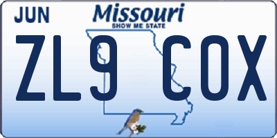 MO license plate ZL9C0X