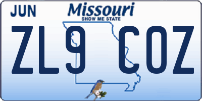 MO license plate ZL9C0Z