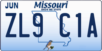 MO license plate ZL9C1A