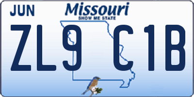 MO license plate ZL9C1B