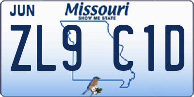 MO license plate ZL9C1D