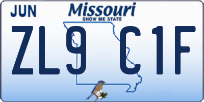 MO license plate ZL9C1F