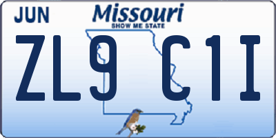 MO license plate ZL9C1I