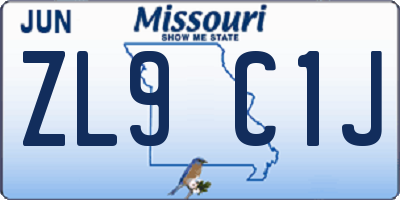 MO license plate ZL9C1J